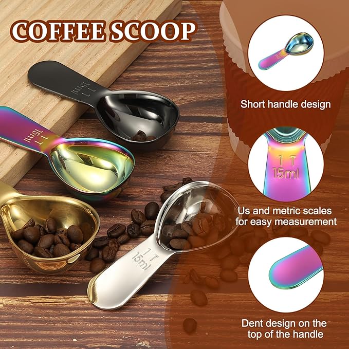 uxcell 2Pcs Stainless Steel Coffee Scoop, 15ml Short Handle Measuring Spoon for Ground Coffee Tea Sugar Kitchen Gifts, Illusion