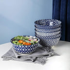 Selamica 7 inches Porcelain Cereal Bowl Set - Set of 6, Soup Bowls, Ceramic bowls for Cereal, Soup, Salad and Pasta, Vintage Blue