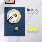 LEXMORE Placemats Set of 6 Vinyl/Plastic Woven Place Mats for Kitchen Table Indoor/Outdoor Washable Placemat Wipeable Dining Table Mats(Navy Blue)