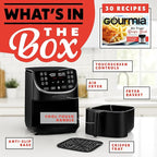 Gourmia Air Fryer Oven Digital Display 7 Quart Large AirFryer Cooker 12 Touch Cooking Presets, XL Air Fryer Basket 1700w Power Multifunction GAF716 Black and Stainless Steel Accents FRY FORCE 360°
