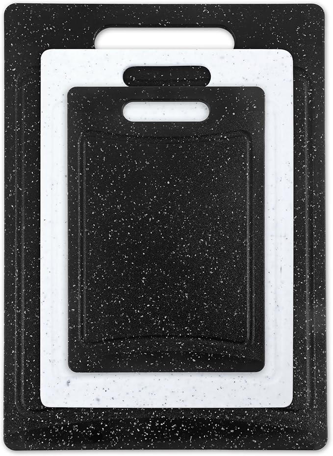 COOK WITH COLOR Non-Slip Cutting Board Set – Kitchen Essentials with Easy Grip Handle for Meat, Veggies, and Fruits, 3 Cutting Boards, Black/White