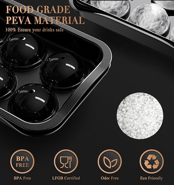 Whiskey Ice Ball Maker, [Fill without Funnel & Easy Release] 2.2'' Round Large Iced Cube Trays with Cover, Reusable Sphere Silicone Ices Tray with Lids for Bourbon, Gift for Brandy Lover