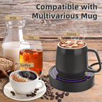 Coffee Warmer with Mug Set - Electric Beverage Cup Warmer for Desk Office Home Use, Candle Warmer Heating Plate with Gravity Switch Auto Shut Off (Up to 131F/55C), 12oz (Purple Set)