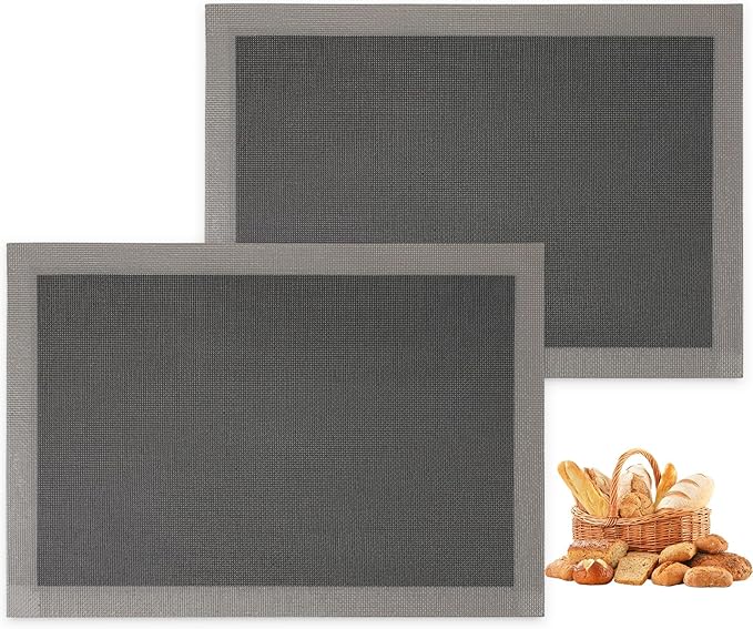 AMYONE Perforated Silicone Baking Mats, 2 PCS Gray Mesh Baking Mats for Half Sheet, Non-Stick Reusable Eclair Oven Liners for Homemade Bread/Pizza/Sugar Cookie 11 5/8" x 16 1/2", Deep Space Grey