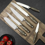 Schmidt Brothers - Bonded Ash 7-Piece Kitchen Knife Set, High-Carbon German Stainless Steel Cutlery, Ash Finish Wood Handles and Clear Acrylic Magnetic Knife Block