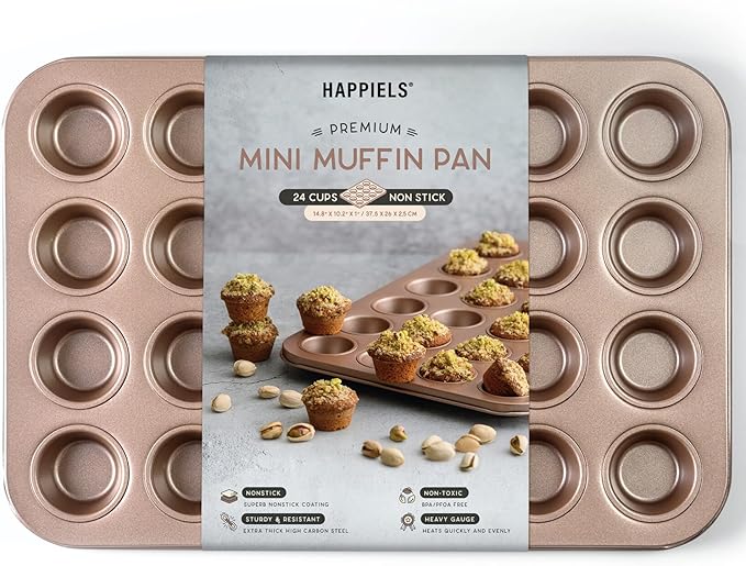Non Toxic Nonstick 24 Cup Mini Muffin Pan | PFOA BPA free Nontoxic Mini Cupcake Tin | Best Non Stick Muffin Pans | Carbon Steel Small Muffin tins | Cupcakes Bakeware Mold
