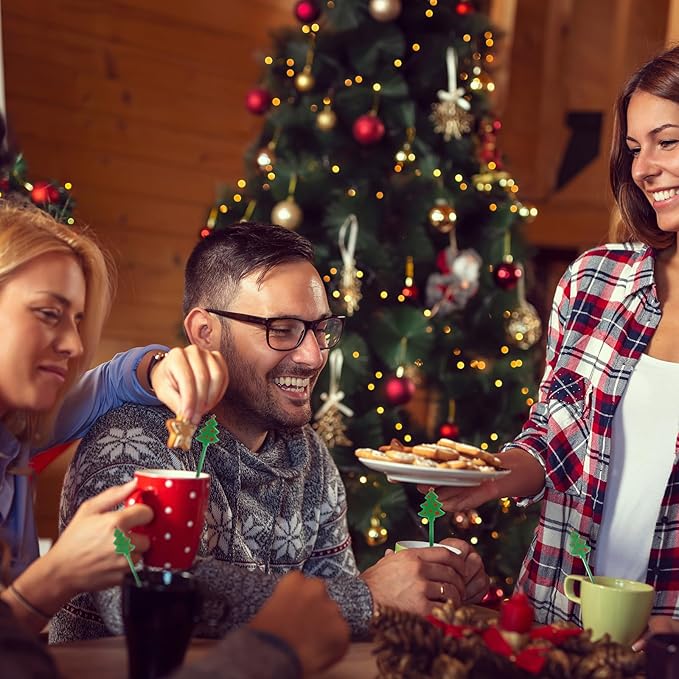 30 Pcs Christmas Drink Stirrers Xmas Stir Stick Holiday Coffee Swizzle Stick Reusable Plastic Hot Cocoa Bar Chocolate Decoration Cocktail Mixer(Christmas Tree,Green)