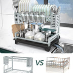 B-Land Dish Drying Rack, 2 Tier Dish Racks for Kitchen Counter, Large Dish Drying Rack with Drainboard & Utensil Holders, Rust-Proof Dish Drainers,Kitchen Organization