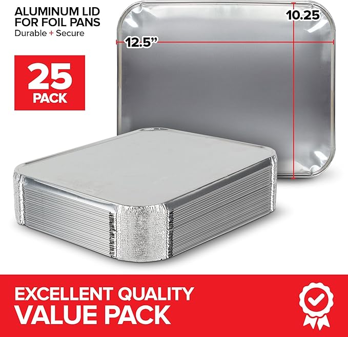 Stock Your Home 9x13 Disposable Baking Pan Covers (25 Pack) Heavy-Duty Aluminum Cake Pans Lids, Sturdy, Sealable Covers for Food Containers, Leak-Free + Safe Transport & Storage For Catering