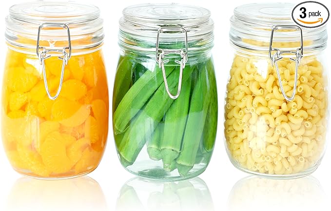 Glass Jar With Airtight Lid 24 OZ 3 Pack Airtight Food Storage Containers Leakproof Wide Mouth Canister For Coffee Beans, Sugar, Canning, Candy, Cereal, Pickle, Cookies, Dried Fruits