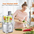 Homtone 16 Cup Food Processor, 9 Functions 7 Blades 3 Speeds for Shredding, Slicing, Doughing, Emulsfying and Meat Vegetable Chopping for Home Use, 600W (Sliver)