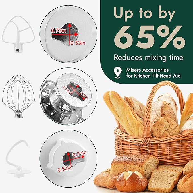 3 Pieces Stand Mixers Repair Set for Kitchen Tilt-Head Stand Mixers K45DH Dough Hook K45B Coated Flat Blade Paddle K45WW Wire Whip Compatible with kitchen aid Mixers Accessories by AMI PARTS