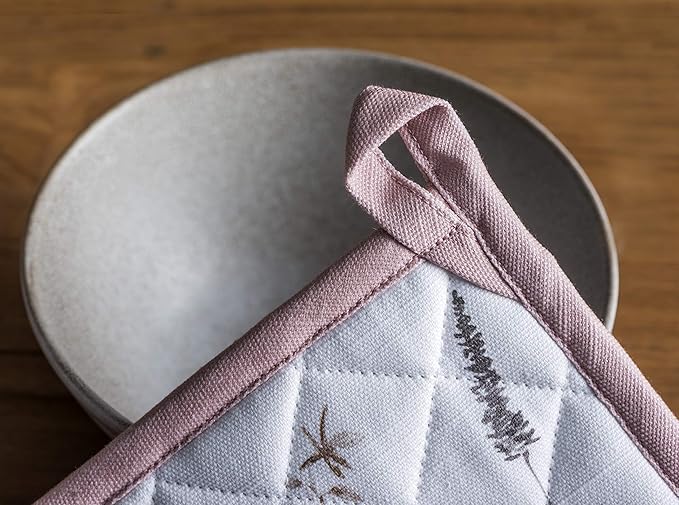 Maison d' Hermine 100% Cotton Oven Mitt & Pot Holder Set (7.5"x13" & 8"x8") Heat Resistant BBQ Cooking Gloves with Loop, Grilling, Kitchen, Handling Hot Pans Spring/Summer (Meadow Florals - Brown)