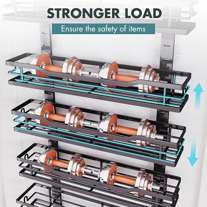 Over The Door Pantry Organizer，6-Tier Over The Door Organizer with Adjustable Basket，Metal Hanging Pantry Organizers and Storage for Kitchen, Back of Door Seasoning Rack (Black)