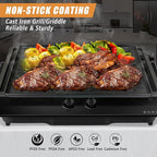 SafBbcue Reversible Cast Iron Grill Griddle Plate for Most Gas Grill Wood Pellet 19" x 9.5", Replace for CCP-2000 Ribbed Grill & Smooth Flat Top Griddle, Heavy Duty Cast Iron, Outdoor Indoor