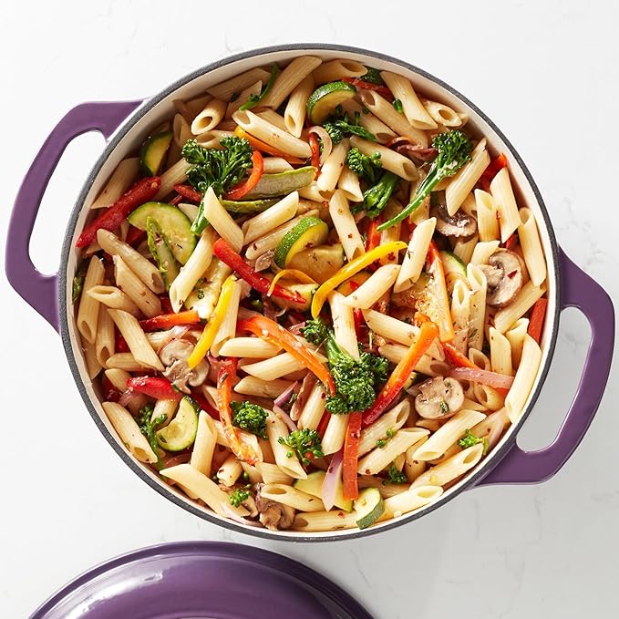 Amazon Basics Cast Iron Dutch Oven Pot with Lid, Enameled, Round, Dual Handles, Heavy-Duty, Medium, 6-Quart, Purple