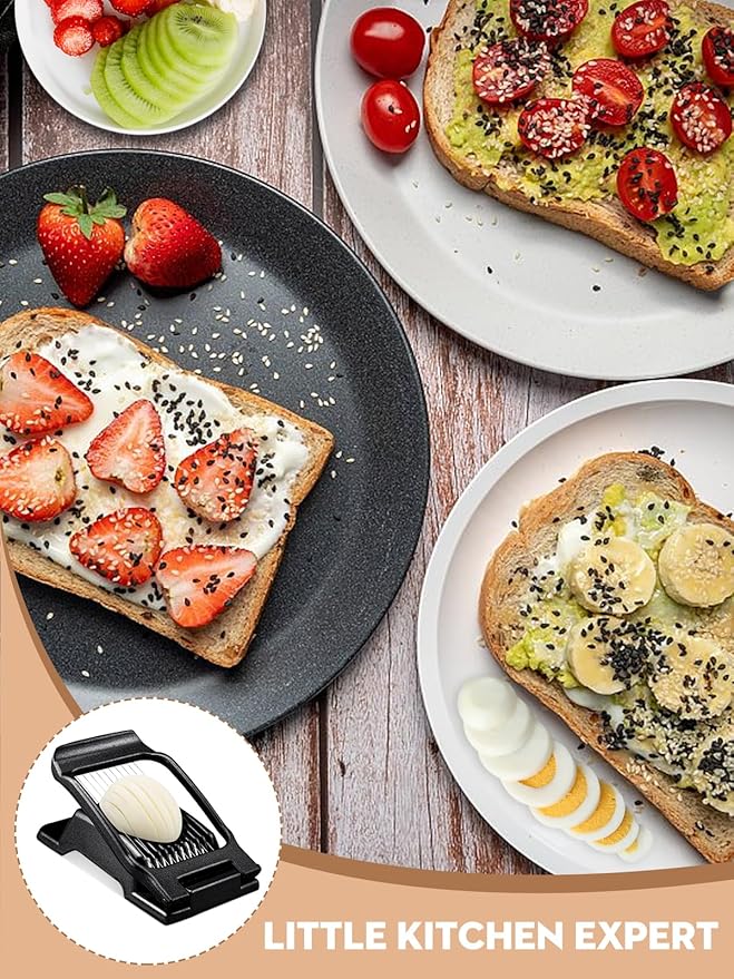 BIBURY Egg Slicer, Egg Cutter for Hard Boiled Eggs, Heavy Duty Aluminium Slicer for Egg Mushroom Strawberry Soft Fruit, Stainless Steel Wires, Dishwasher Safe & Easy to Clean (Black)