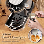 Expressions 20 Bar Espresso Machine with Milk Frother, Coffee Maker for Latte and Cappuccino, Removable Water Tank (Glossy drak)