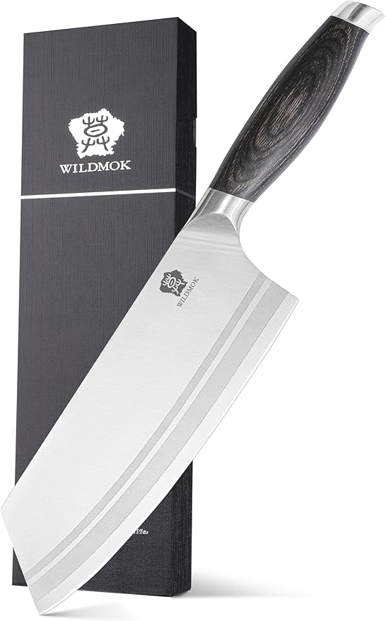 WILDMOK Meat Cleaver Knife 7.8 Inch, Ultra Sharp Chinese Chef's Knives - Kitchen Chopping Knife, German Steel & Ergonomic Handle for Meat Cutting Vegetable Slicing