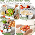TeamFar Mixing Bowls, 3PCS Stainless Steel Serving Salad Bowls with Lids & 3 Graters, For Kitchen Mixing/Baking/Storing/Prepping, Visible & Airtight, Easy Clean - 4.5/3 / 1.5 QT, Khaki