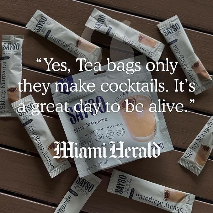 SAYSO Skinny Margarita Cocktail Sticks | Craft Cocktail or Mocktail in 1 Min, Just Add Water + Spirits (0g Sugar, 15 Calories, Vegan, Gluten-Free, Kosher, Non-GMO), 8 Single-Serve Mixers