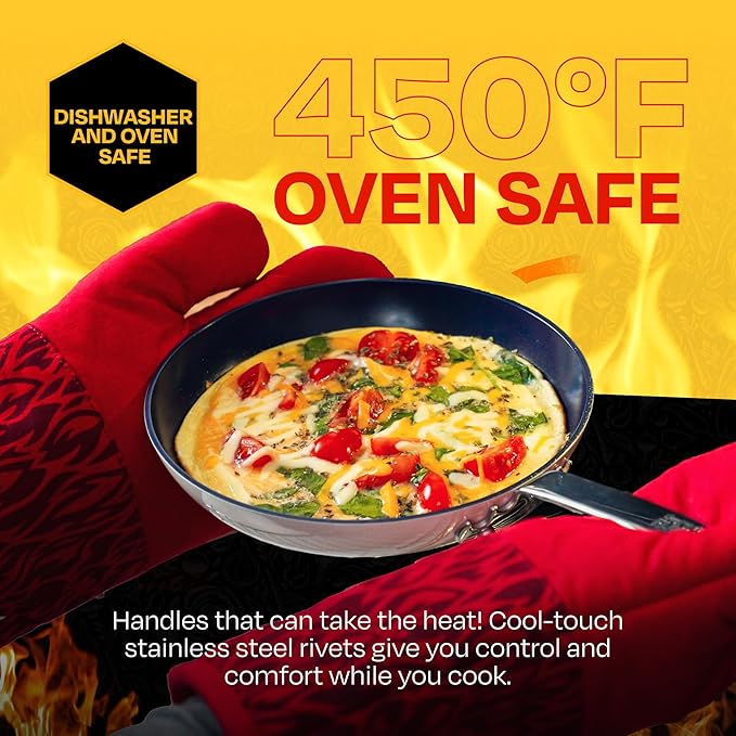 Guy Fieri's Flavortown 2-Piece Ceramic Cookware Set, Nonstick Frying Pan Set 10" and 12", Easy-Clean Kitchen Cookware, Made without PFAS PTFE PFOA, Induction Compatible, Dishwasher Safe, Blue & White