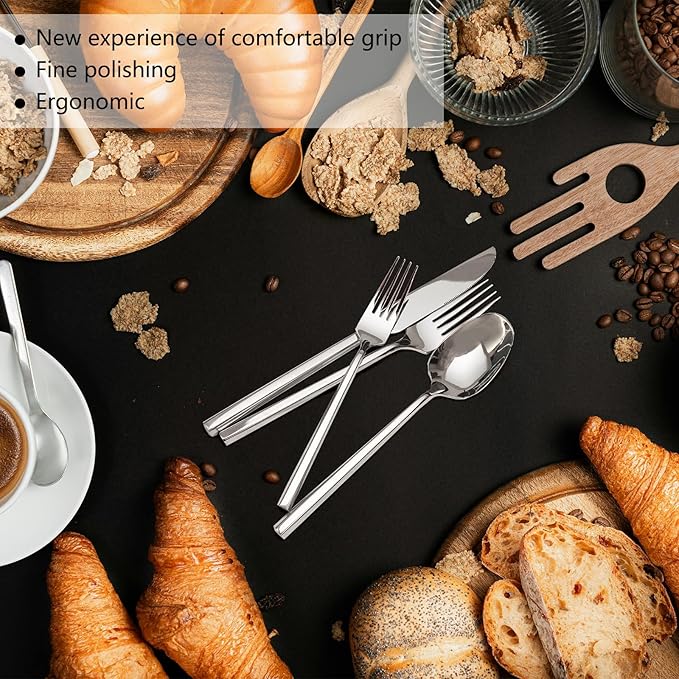 18/10 20-Piece Silverware Set, Hexagonal Flatware Set Stainless Steel, Modern Cutlery Set, Service for 4, Mirror Finish Dishwasher Safe