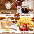 YARRAMATE 3.4oz Espresso Cups with Wood Handle, Clear Glass Espresso Accessories, Double Spout Measuring Cup with Dual Scale, Espresso Shot Glass with V-Shaped Spout