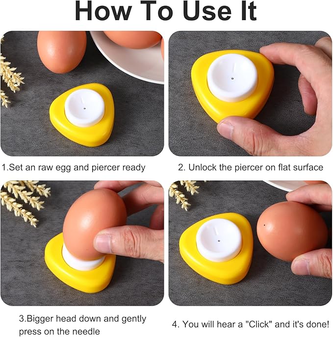 2 Pcs Raw Eggs Piercer Egg Hole Poker Puncher with Base Safety Lock to Get Good Hard Boiled Egg Easy Peeler Shell Remover Poker with Retractable Sharp Pin for Boiling Eggs Kitchen Tools