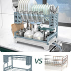 B-Land Dish Drying Rack, 2 Tier Dish Racks for Kitchen Counter, Large Dish Drying Rack with Drainboard & Utensil Holders, Rust-Proof Dish Drainers,Kitchen Organization