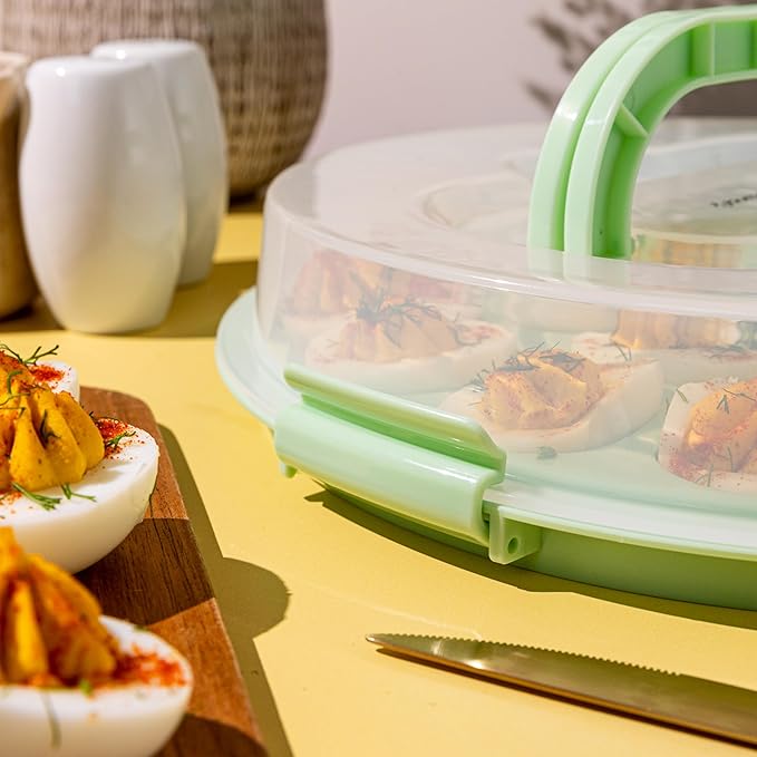 Classy Deviled Egg Carrier with Handles - Tray Platter for Holidays, Parties - Portable 22 Egg Container - Dishwasher-Friendly - Green