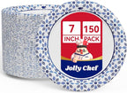 JOLLY CHEF 7 inch Disposable Paper Plates 150 Count, Soak Proof, Cut Proof, Heavy Duty Paper Plates for Everyday Use