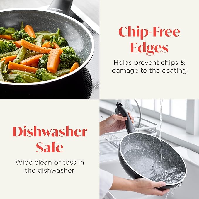 Rigoletto 10 Piece Cookware Pots & Pans Set, Made in Italy, Layered Ceramic PFAS-Free Surface, Induction, Dishwasher & Metal Utensil Safe, Granite Finish, Stay-Cool Handle, Black