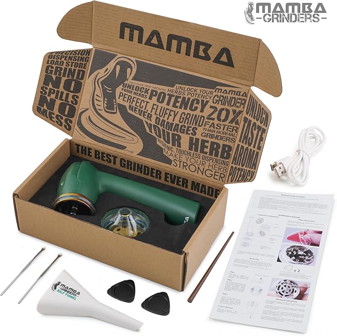 Mamba Original 1g Green USB Electric Herb Grinder. Small Portable Metal Herbal Machine & Spice Mill for the Kitchen