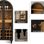71" Wine Bar Cabinet, Arched Storage Cabinets with Door, Whiskey Station with Wine Rack and Glass Holder, Liquor Bar Cabinet for Home Kitchen Living Dining Room (Black)