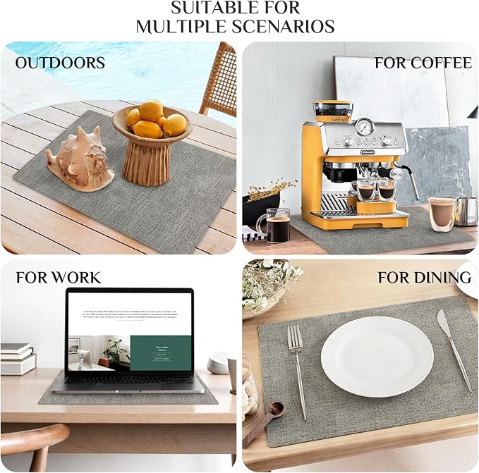 Softalker Vinyl Placemats Set of 6 - Faux Leather Heat Resistant Place Mats, 100% Waterproof Oilproof Wipe Clean Table Mats for Indoor & Outdoor Use, 17’’×12’’, Light Grey