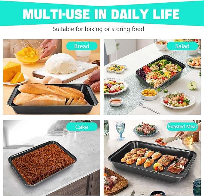 Cake Pan With Lid, 9x13 Inch Rectangular Cake Pan with Wide Handles, Nonstick Bakeware Baking Pan With Lid and Handle, Black