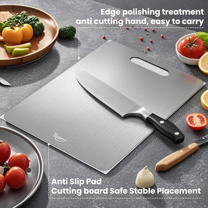 2 Pack Titanium Cutting Board,100% Pure Titanium Cutting Boards For Kitche,Easy to clean, Double-sided food-grade Cutting Board For Cutting Meats, Fruits And Vegetables (15 * 11)