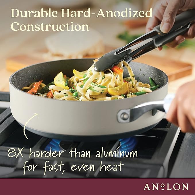 Anolon Achieve Hard Anodized Nonstick Sauté Pan with Lid, 3 Quart - Silver