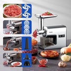 Electric Meat Grinder,3000 Max Heavy Duty Stainless Steel Meat Mincer with 2 Blades,3 Grinding Plates,Sausage Stuffer Tubes & Kubbe Kit for Home & Kitchen Using