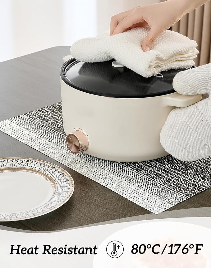 Leetaltree Black with White Woven Placemats Set of 4 - Heat Resistant Non-Slip Place mats for Dining Table, Washable Durable PVC Vinyl Woven Table Mats(Black with White, 4)