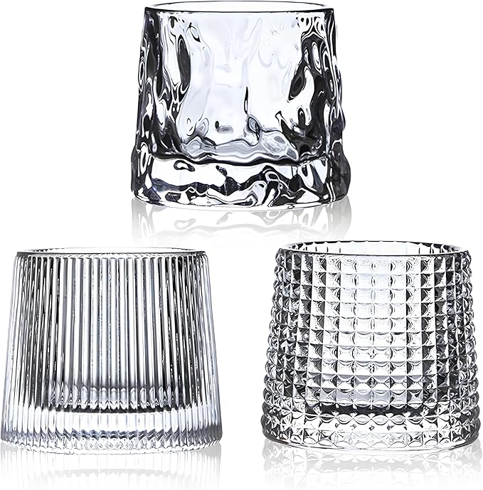 Flat bottom Crystal Whiskey Glasses, Small 5OZ Scotch Glasses Set of 3, Old Fashioned Glasses,Heavy Bottom Rocks Glasses for Drinking Bourbon, Rock,Cocktails（Small Size）