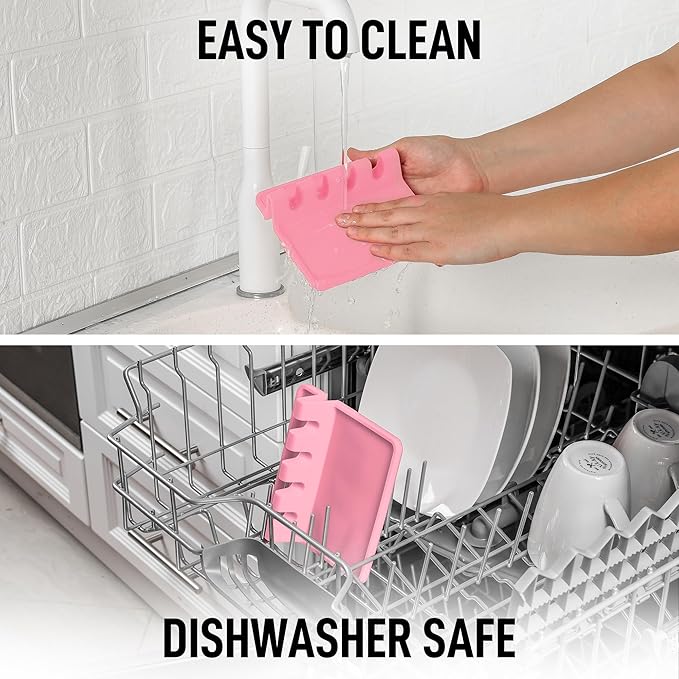 Zulay Kitchen Silicone Utensil Rest with Drip Pad for Multiple Utensils - BPA-Free, Heat-Resistant Spoon Rest & Spoon Holder for Stove Top - Kitchen Utensil Holder for Ladles & Tongs - Pink