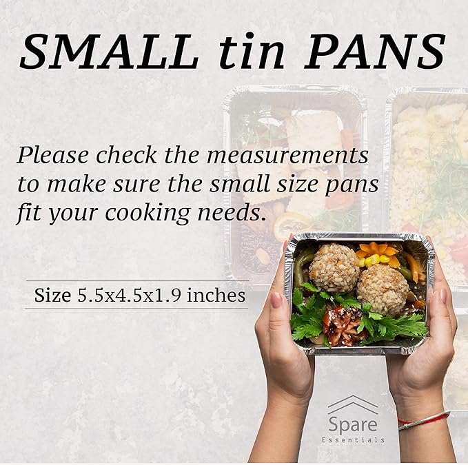 (55 Pack) 1 Lb Aluminum Pans with Lids, Disposable Baking Foil Containers, Takeout Food Storage, Freezer - Mini Foil Pans with Clear Lids for Restaurants & Catering - Size 5.5x4.5x1.9 Spare Essentials