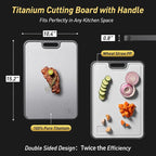 2 in 1 Pure Titanium Cutting Boards for Kitchen Chopping Board with Handle Large Big Small Kitchen Meat Butcher Block Not Stainless Steel Wood Bamboo Glass Rubber Plastic Silicone Acrylic Teak Sink