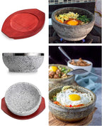 MDLUU Dolsot Bibimbap Bowl 32 Oz, Granite Stone Bowl with Wood Base, Dolsot Pot for Korean Soup, Rice and Stew