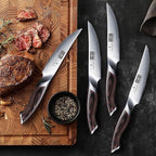 HOSHANHO Steak Knives Set of 7, 4.5 Inch Serrated Steak Knife Set with Block, Japanese High Carbon Steel Kitchen Steak Knives with Ergonomic Handle