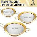 Norme 5 Quart Stainless Steel Gold Colander and 3 Pcs Gold Fine Mesh Strainer, Stainless Steel Pasta Rice Food Metal Strainer with Handles, Easy Clean and Dishwasher Safe