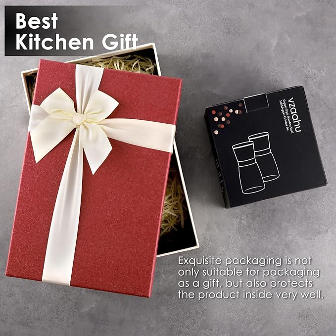 Vzaahu Salt and Pepper Copper Grinders, Set of 2 Refillable Bronze Brass, Seasalt Spice Peppermill with Magnetic Lids Adjustable Coarseness, Ceramic Core, Kitchen Gift