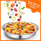 Nuogo 2 Pcs 16 Inch Large Deep Pizza Pans Stainless Steel Pizza Tray Round Oven Tray Rust Proof Reusable Bakeware Cooking Pan Dishwasher Safe for Baking, Serving, and Displaying Cookie Pie